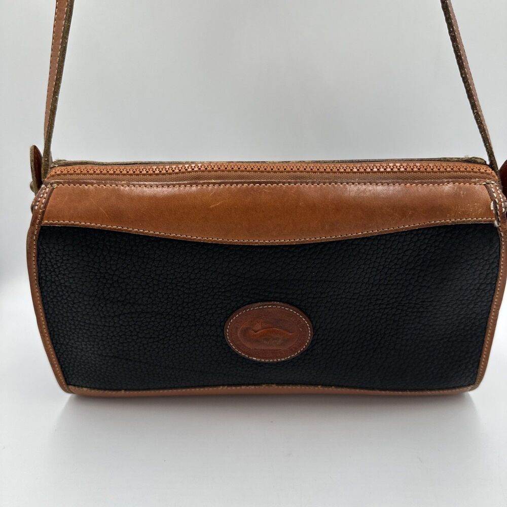 VTG Dooney & Bourke Crossbody Purse Pebbled Black & Tan Smooth Leather Footed - Picture 3 of 13